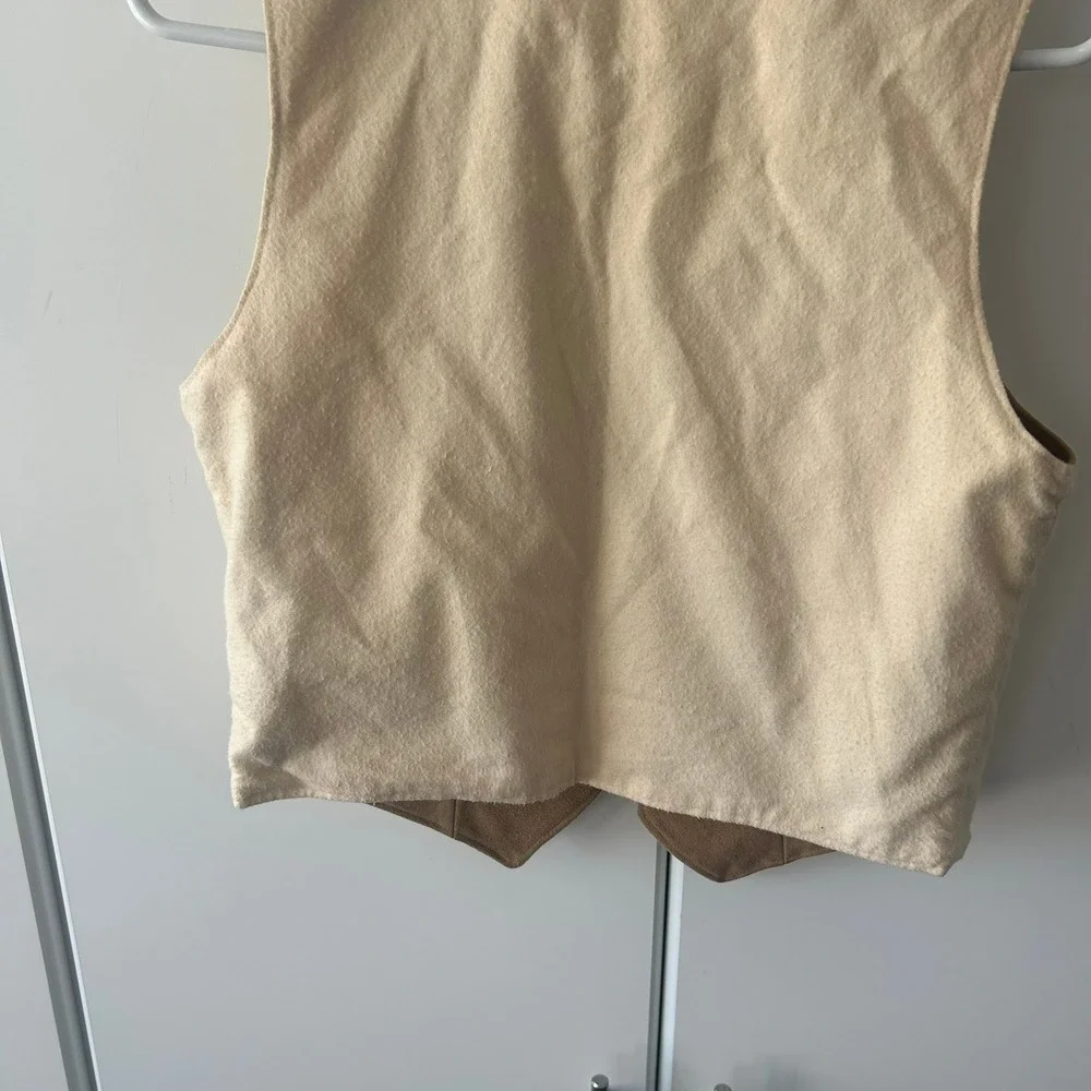 Vintage Reversible Cropped Vest Cream Textured Wool Camel Faux Suede Waistcoat